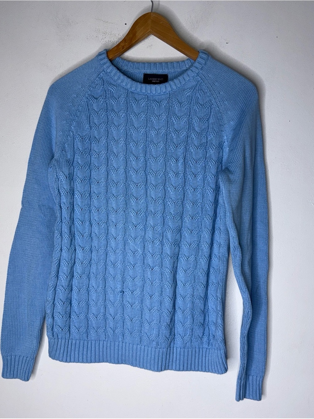 NWT Lands End Drifter Lighthouse Blue Cotton Cable Knit Sweater Medium 10-12